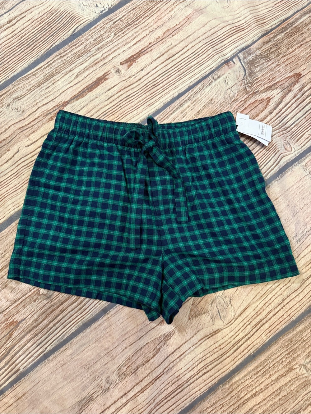 NWT Auden Plaid Flannel Pajama Sleep Shorts Green Blue Size Small